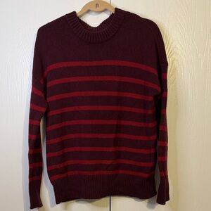 Women’s Burgundy and Red Striped Knit Sweater
